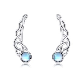 Climber Earrings for women 925 Sterling Silver Celtic Ear Crawler Cuff Wrap Earrings Celtic Moonstone Jewellery Gifts for Women