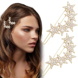 Mxxipp 2pcs Star Hair Pin for Women, Sparkly Rhinestone Hair Bang Clips, Non-Slip Shiny Star Hair Barrette Accessories for Long Short Straight Curly Hair- Gold