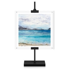 Yaocom Adjustable Metal Easel Stand with Acrylic Floating Photo Frame 16.5" Tabletop Frame Stand for Display, Poster or Signs Floor Heavy Duty Easel for Weeding Home Exhibition Restaurant(Black)