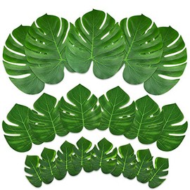 Kuuqa 60 Pcs Tropical Leaves Party Decoration Artificial Tropical Palm Monstera Plant Leaves Imitation Leaf for Hawaiian Luau Aloha Party Jungle Theme BBQ Birthday Party Supplies 3 Sizes