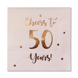 ¡Salud a los 50 años! Servilletas de cóctel | Decoraciones de feliz 50 cumpleaños para hombres y mujeres y decoraciones de fiesta de aniversario de boda | Paquete de 50 servilletas de 3 capas | 5 x 5