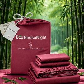 EcoBedsoNight 100% Viscose Derived from Bamboo Sheets Queen Size, Soft & Cooling Viscose from Bamboo Sheets Set, Organically Grown,Breathable & Soft Deep Pocket Up to 18 Inches(Burgundy)