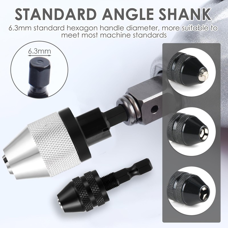2 Pcs Keyless Drill Chuck Conversion Tool 0.3-3.6mm/0.3-6.5mm, 1/4 Inch