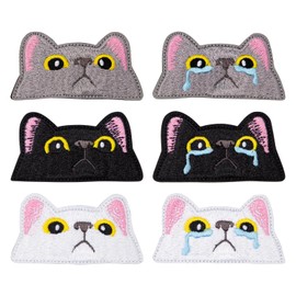 Keboyoe 6Pcs Embroidered Cat Face Sew-On Patch Removable Cat Applique Patch