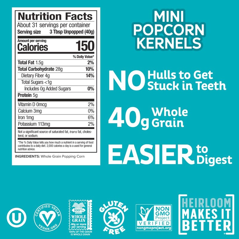 Heirloom Mini Popcorn Kernels by Pip's Heirloom Snacks, Non-GMO, Vegan,