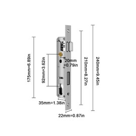 Tubular Frame Lock, Stainless Steel Mortice Lock, Distance 92 mm, Backset 20 mm, Tubular Frame Lock, Door Lock, Garden Door, Lock Insert for Left/Right
