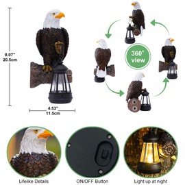 Fashionoda Eagle Tree Hugger with Solar Lantern - 8 Inch Resin Eagle Statue for Outdoor Garden Decor - Ideal Eagle Housewarming & Birthday Gifts for Grandma Mom Women