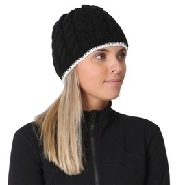TrailHeads Women’s Cable Knit Beanie with Fleece Lining | Winter Hat - Black/Wintry White