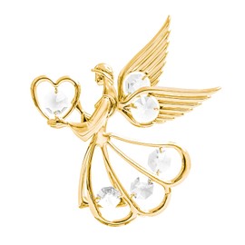Mascot Crystal Delight Collection 24k Gold Plated Angel with Heart Angel Sun Catcher and Magnet - Clear Mascot Crystal car Decor Window Decor Inspirational Gift Sympathy Gift Angel Ornament