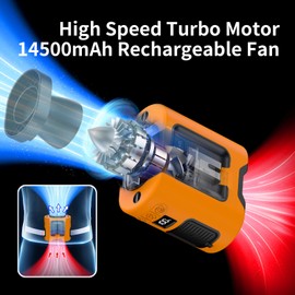 Socool 14500mAh Portable Waist Fan with 360 Rotation, Rechargeable Mini Personal Clip On Belt Shirt Fan 67Hrs Cooling Wearable Hanging Neck Fans with 5 Speeds & LED Light For Outdoor Working Jobsite