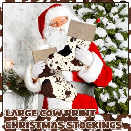 Glimin 2 Pcs Western Christmas Cow Print Stockings Decor Bulk 20 Inch Large Plush Cowhide Christmas Stockings Ornaments Western Country Farmhouse Fireplace Xmas Tree Decoration