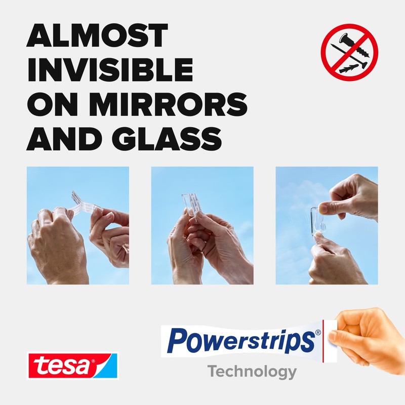 tesa POWERSTRIPS Deco 16x, Transparent, 58800-00012-03