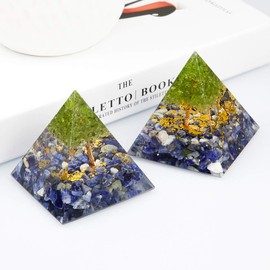 Nupuyai Sodalite Tree of Life Healing Crystal Pyramid with Gift Box, Spiritual Ornament Quartz Point Reiki Energy Figurine for Protection