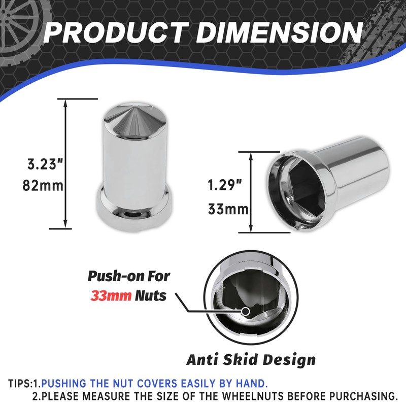WAITTON 60Pcs Semi Trucks Lug Nut Covers, 33mm Lug Nut