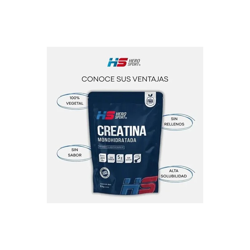 Creatina Monohidratada 1 Kg 200 Servicios Hero Sport Sabor Sin