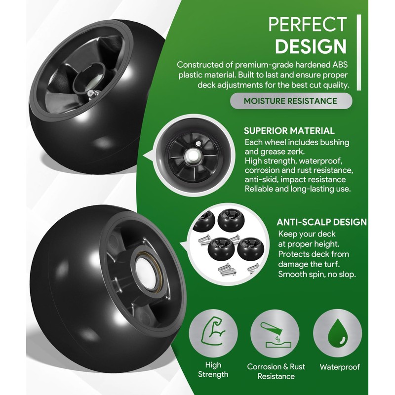 4 Pack AM125172 Plastic Deck Gauge Wheel Kit Compatible with
