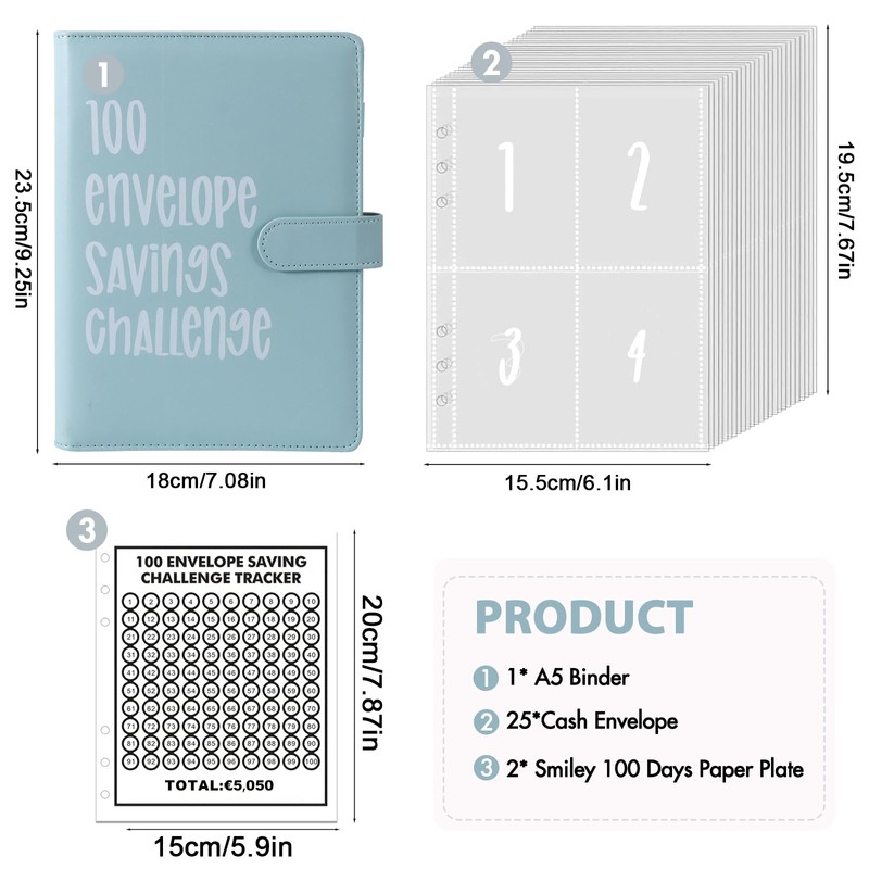100 Savings Envelopes Challenge Folders A5 Budget Planner 100 Days