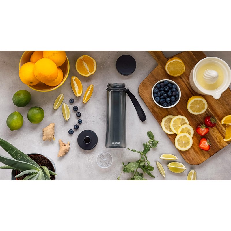PROFINO Infuze Drinking Bottle 600 ml, Leak-Proof, Fruit Insert, BPA-Free