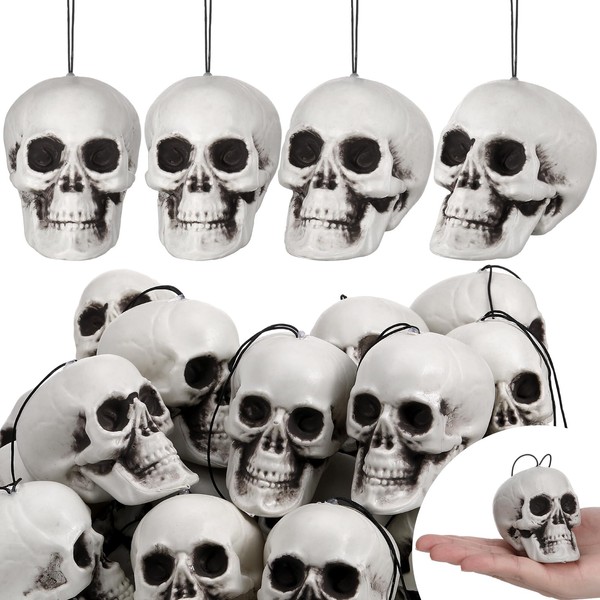 Lenwen 24 Pcs Halloween Mini Hanging Skull Heads Halloween Skeleton