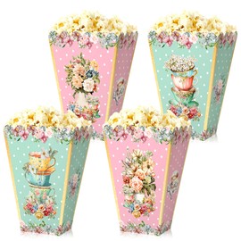 LaVenty 12 PCS Floral Tea Party Popcorn Boxes Favor Bags Tea Party Decoration Lets Party Favor Boxes Gift Bags
