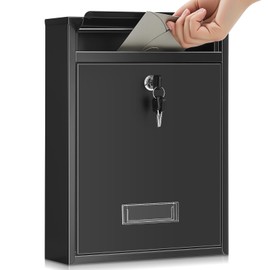 Yaocom Wall Mount Mailboxes for Outside 13.8 x 9.5 x 3.3 Inches Large Vertical Mailbox with Key Locking Outdoor Metal Steel Mail Drop Security Hanging Secure Postbox for Home Office School, Black