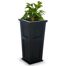 Pemberly Row 32" Tall Weatherproof Coastal Plastic Planter in Black