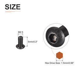 DTGN M2.5-0.45x5mm Button Head Socket Cap Screws - 100Pack - Good for Machine - Carbon Steel Black Oxide - Hex Drive Full Thread Fasteners