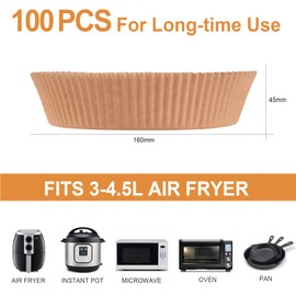 AiQInu Baking Paper for Hot Air Fryer, Airfryer Baking Paper, Round, 16 cm, Pack of 100, BPA-Free, Waterproof, Oil-proof, Parchment Paper, Liner, Airfryer Accessories for Hot Air Fryer, Oven,