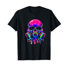 Skull in a Gas Mask Ice Cream Drippy Melting liquid Colorful T-Shirt