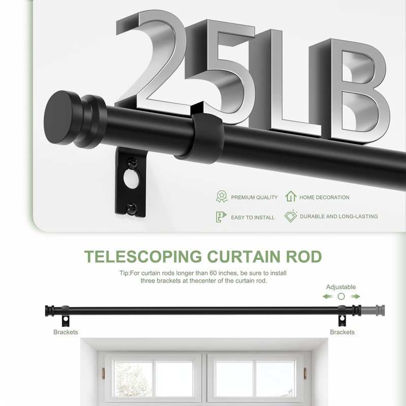 TKZTKZ Sturdy Durable Curtain Rod:Black Curtain Rods for Windows 18-45