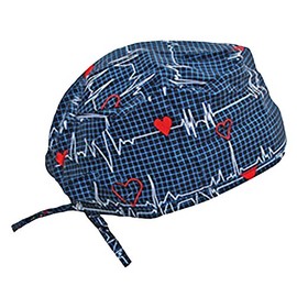 Scrub Cap Navy Blue EKG Doo Rag with Sweatband Nurse Doctor Costume