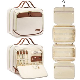 Travel Toiletry Bag for Women with Jewelry Makeup Brush Organizer,Large Hanging Travel Toiletry Bag with Makeup Cosmetic Bag Organizer, Carry-on Travel Accessories Essentials - Color: Gray