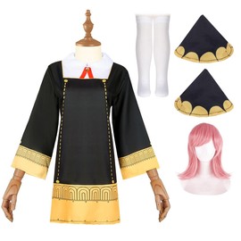 (§yoiyasu) Anya Cosplay Costume, Children's Costume, One Piece with Wig, 5-Piece Set, Children's Cosplay, Party, Christmas, Costume Convention, School Festival, Event (51.2 inches (130 cm), For Children)