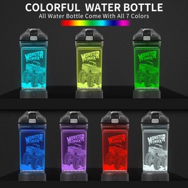 Lightzz Kids Water Bottle with 3D Glowing Monster Truck LED Light - 14 OZ Tritan BPA Free - Creative Ideal Travel Cup Car Race Gift for School Kid Boy Child Holiday Camping Picnic