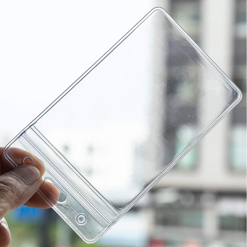KINGSUM 8 Pcs Vertical ID Badge Holders Sealable Waterproof Clear