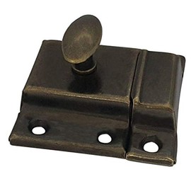 QCAA Oval Turn Cabinet Latch, for Cupboard & Other Furniture, Small, Antique Brass, Made in Taiwan, 2 Pack