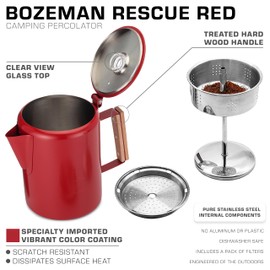 COLETTI Bozeman Camping Coffee Pot — Camping Coffee Makers, Coffee Percolator – America's Sleekest Percolator – NO Aluminum or Plastic (Red)