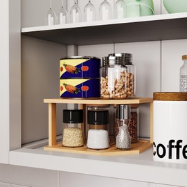 VERTORGAN Bamboo Corner Shelf,2 Tier Plate Organizer for Cabinet and Countertop,Pantry Dish and Spice Rack for Kitchen