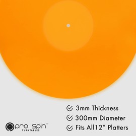PRO SPIN Orange Glow Acrylic Turntable Mat - Platter Slipmat for 12" Vinyl Vintage Record Player - Antistatic Cover, Reduces Noise & Sounds from Static & Dust - Tighter Bass Quality, Record Player Mat