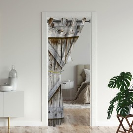 ONINUO Wood Door Door Curtains for Doorways, Village Barn Farmhouse Rural Art Blackout Curtain for Kids Bedroom Closet, Grommet Thermal Insulated Privacy Door Drapes for Room Divider, 34" W x 80" L