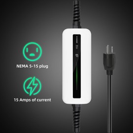 Morec 15A EV Charger Level 1 NEMA5-15P ev Charging Cable 100V-120V Portable EVSE SAE J1772 Plug Home Electric Vehicle Charging Station Compatible with All EV Cars 6m (20 feet)