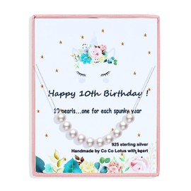 10 Year Old Girl Birthday Gifts, Floating Pearls with Sterling Silver Adjustable Box Chain Necklace, Girls Birthday Jewelry Presents