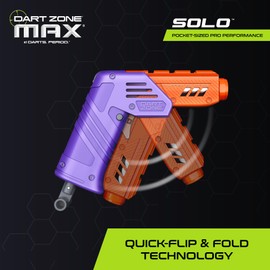 DART ZONE Max Solo Pro Foam Dart Blaster Pistol – 120 FPS Single-Shot Foam Dart Blaster for Adults – Mini Foam Blaster for Ages 14+ with 1 Dart Capacity, Quick Fold Action & 10 Darts – 120 ft Range