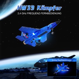 Henakmsl RC Aeroplane 2CH RC Plane Toy HW39 Fighter 2.4GHz Remote Controlled Aeroplane RTF for Beginners, Children and Adults F35 Aeroplane with Night Lights USB Charging (Blue)