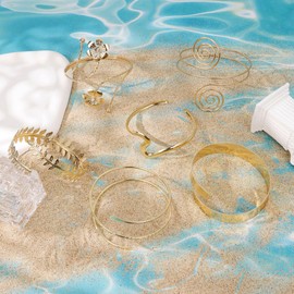 NICEIGHT 6Pcs Arm Cuff for Women Upper Arm Band Cuff Bracelet Gold Silver Coil Bangle Armlet Adjustable Flower Armband Set G-A