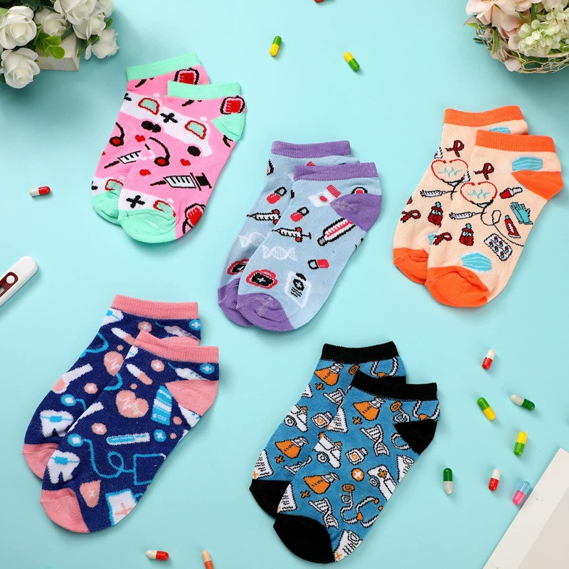 Xuhal 20 Pairs Women's CNA Week Nurse Socks Cotton Novelty