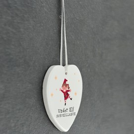 Global Designs Under Elf Surveillance Festive Ceramic Heart Bauble Ornament Christmas Decor