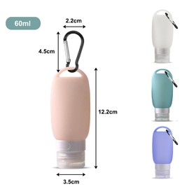 4 Stück Silikon Reiseflaschen Set, 60ml Nachfüllbehälter Auslaufsicher Squeeze Reise Container nachfüllbare Flüssigkeitsbehälter zum Befüllen Shampoo Creme Spülung, mit Karabiner