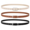 JASGOOD 3 Pack Women Skinny Leather Belt for Dress Pants Jeans Ladies Thin Waist Dress Belts with Shiny Silver Gold Buckle Women(Black+Brown+Beige)