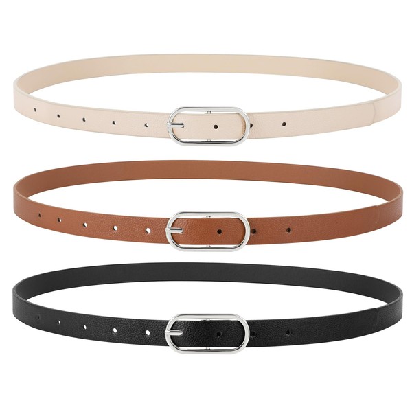 JASGOOD 3 Pack Women Skinny Leather Belt for Dress Pants